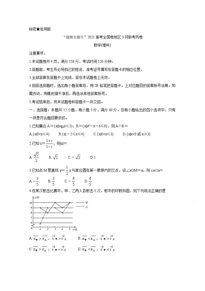 2021“超级全能生”高三全国卷地区3月联考试题（丙卷）数学（理）含解析第1页