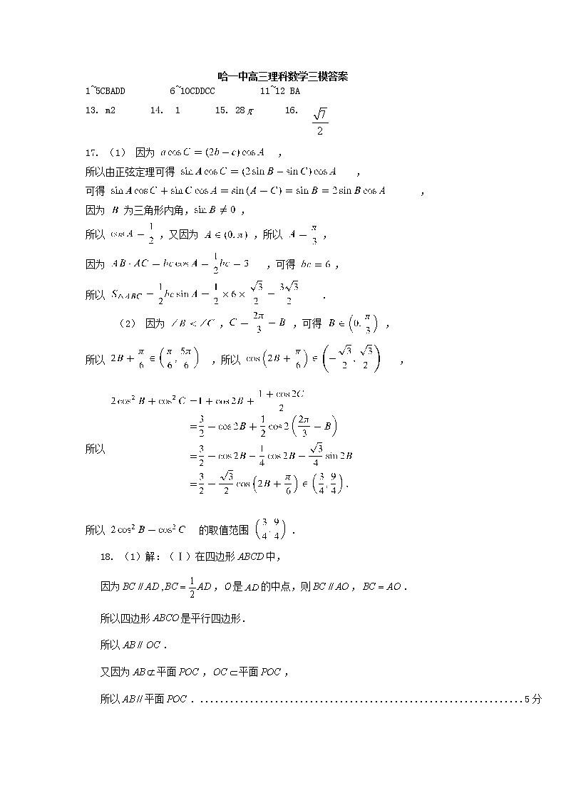 2021省哈尔滨一中高三下学期第三次模拟考试（三模）数学（理）PDF版含答案01