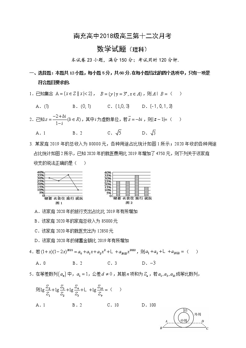 2021南充高级中学高三下学期第十二次月考数学（理）试题含答案第1页