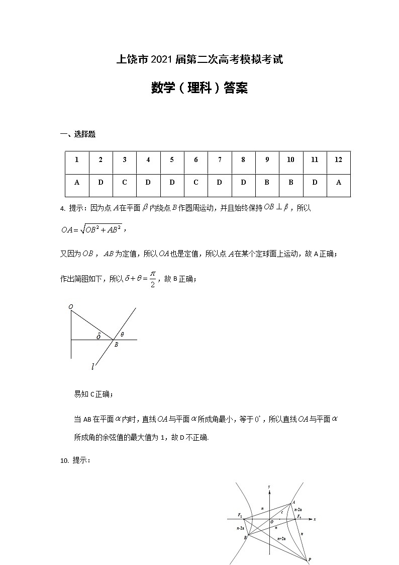 上饶市2021届二模理科数学答案第1页
