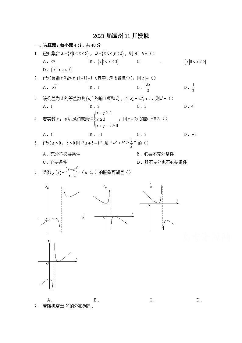 2021温州高三上学期11月模拟考试数学无答案第1页