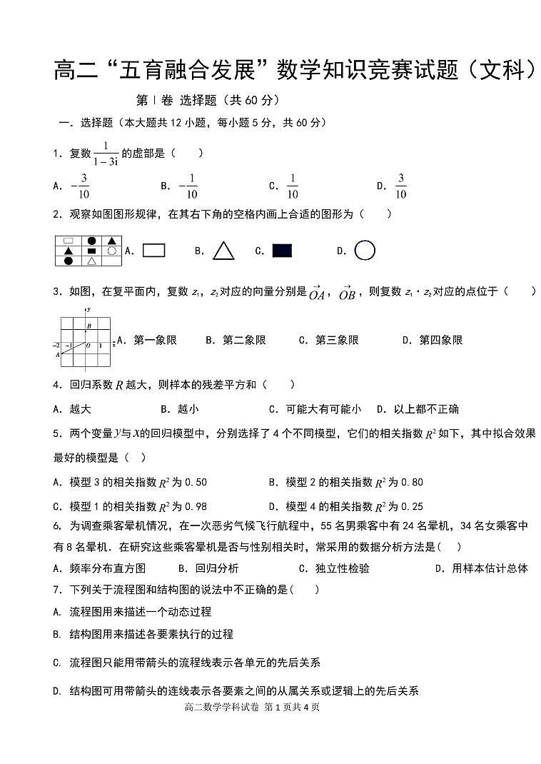 吉林省长春市农安县2020-2021学年高二下学期“五育融合”知识竞赛数学（文科）试题第1页