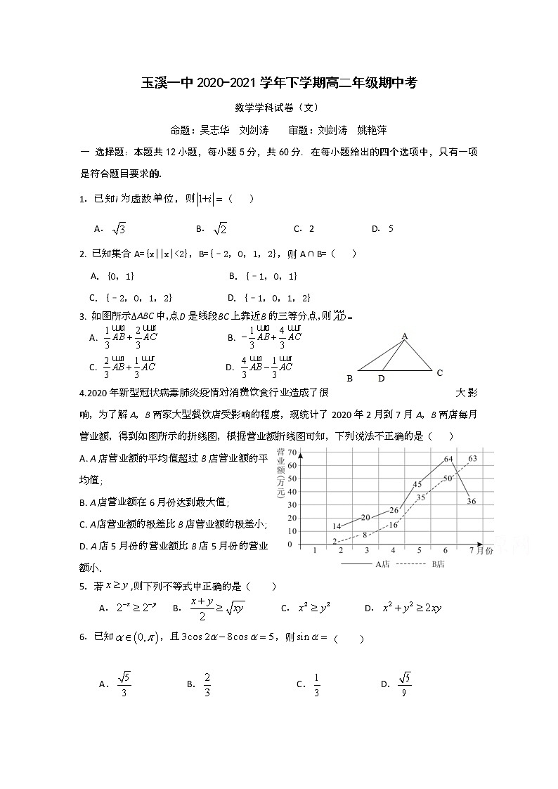 2021玉溪一中高二下学期期中考试数学（文）试题含解析01