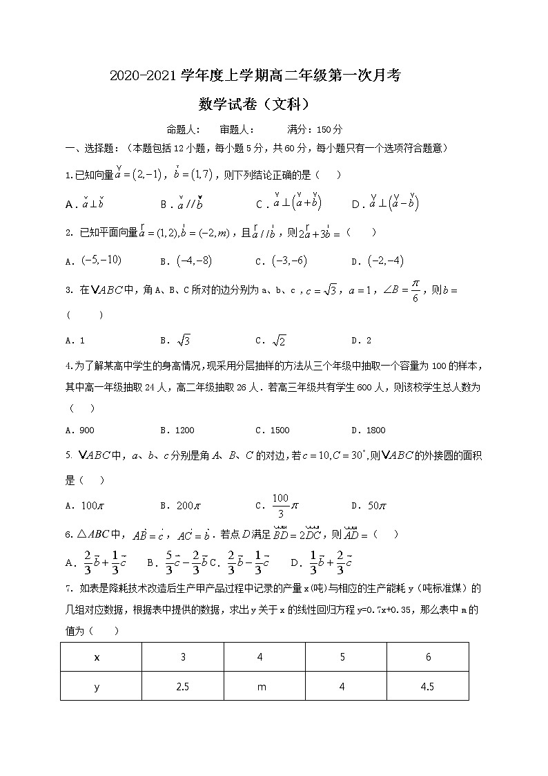 2021上饶横峰中学高二上学期第一次月考数学（文）试题含答案第1页