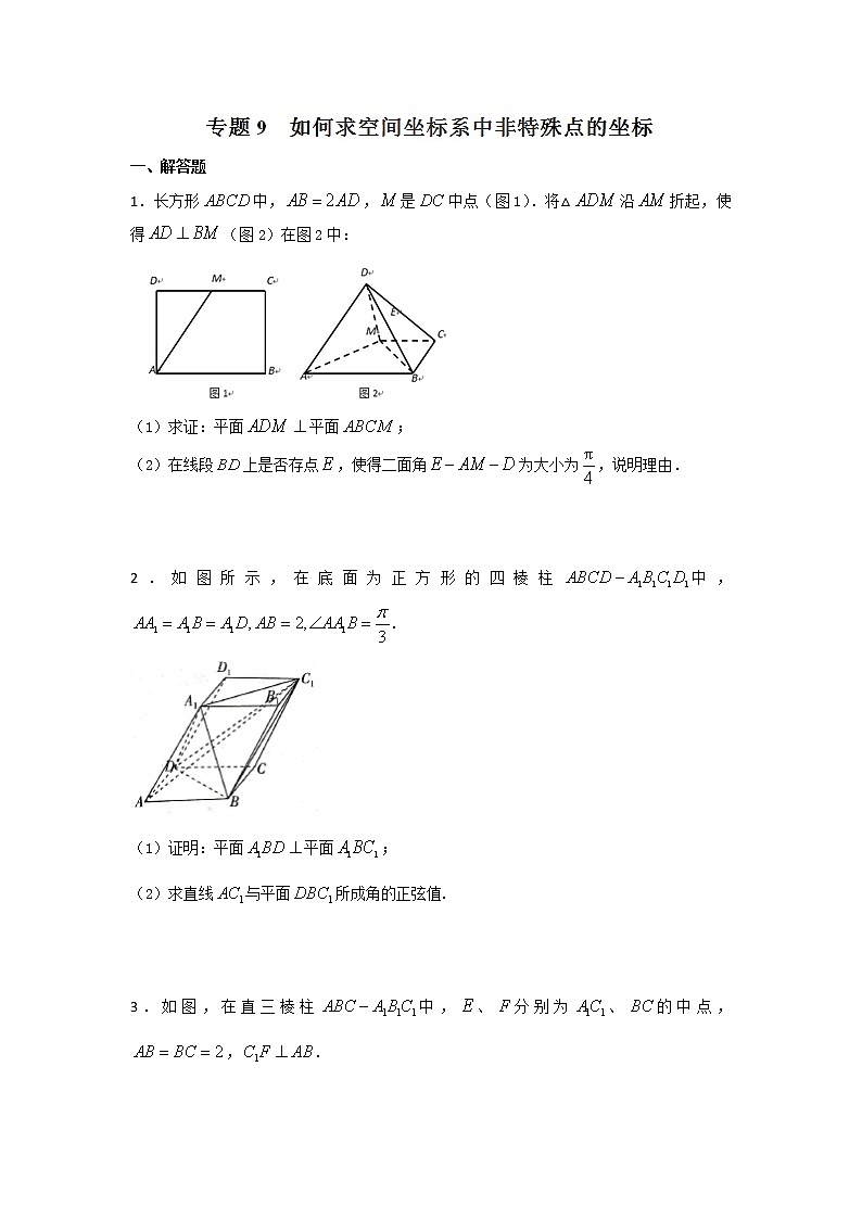 2022-2023年高考数学压轴题专项练习 专题9 如何求空间坐标系中非特殊点的坐标（试题版）第1页