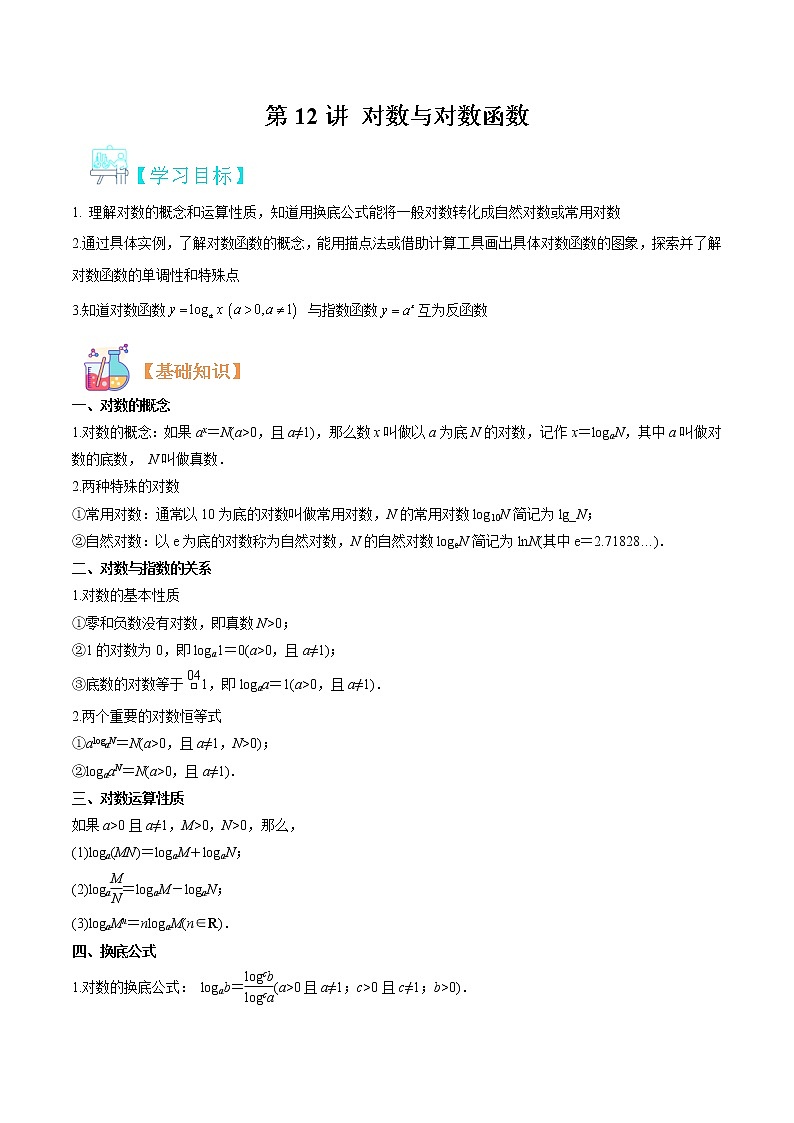 第12讲 对数与对数函数（原卷版）第1页