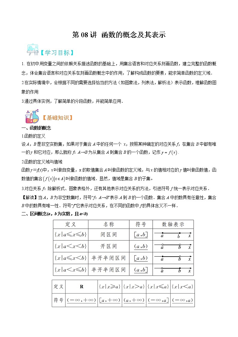第08讲 函数的概念及其表示-【暑假自学课】2022年新高一数学暑假精品课（人教版2019必修第一册） 试卷01