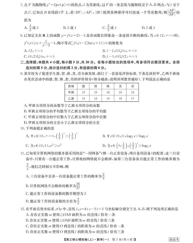 22届九师联盟核心模拟卷（上）新高考-数学1第2页