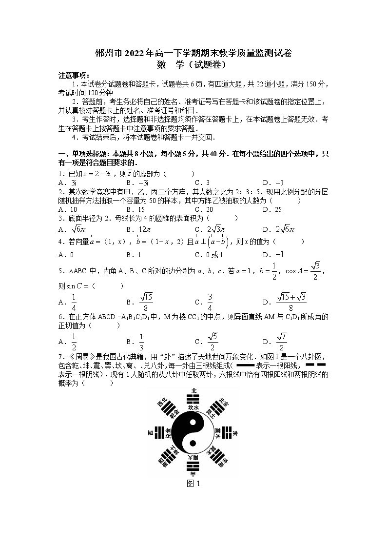 2022郴州高一下学期期末数学试卷含解析01