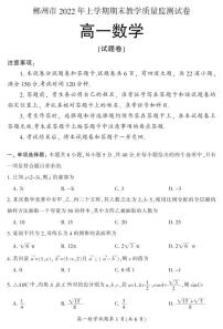 2022郴州高一上学期期末数学试题PDF版含答案