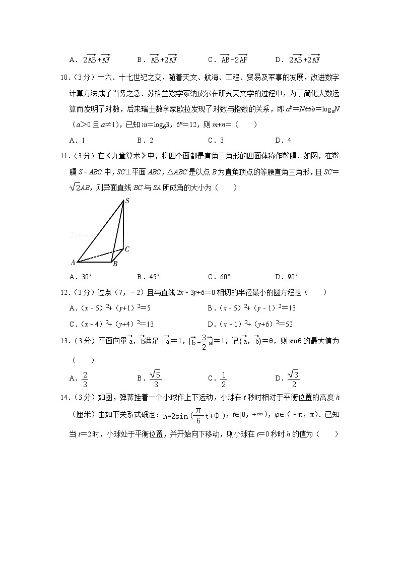 2021-2022学年浙江省杭州市八县市区高二（下）期末数学试卷02