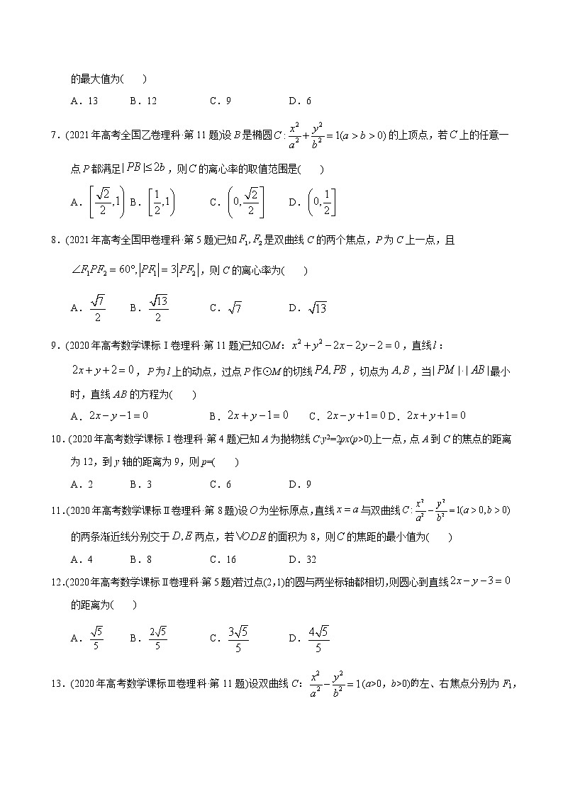 专题18  圆锥曲线选择题【2023高考必备】2013-2022十年全国高考数学真题分类汇编（全国通用版）（原卷版）第2页