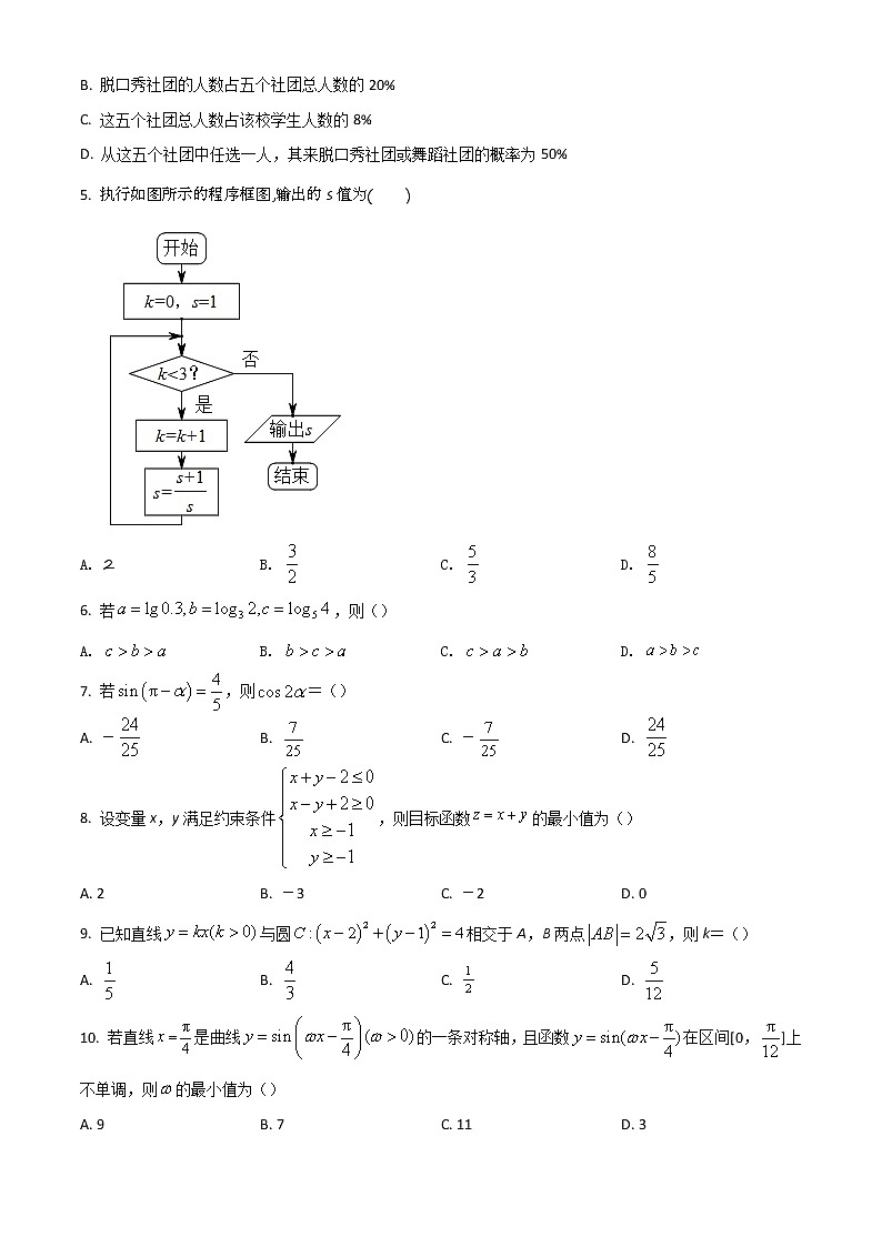 2022柳州高二下学期期末（新高三摸底）考试数学（文）试题含答案第2页