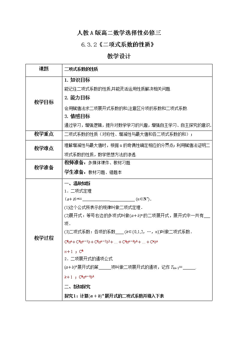 6.3.2《二项式系数的性质》课件PPT+教案+练习01