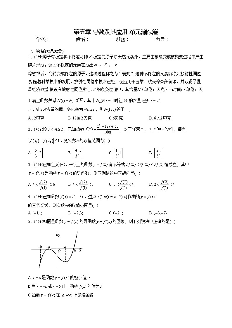 2022-2023学年苏教版（2019）选择性必修一第五章 导数及其应用 单元测试卷01