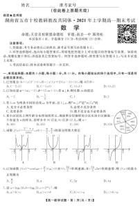 湖南省五市十校教研教改共同体2020-2021学年高一下学期期末考试数学试卷