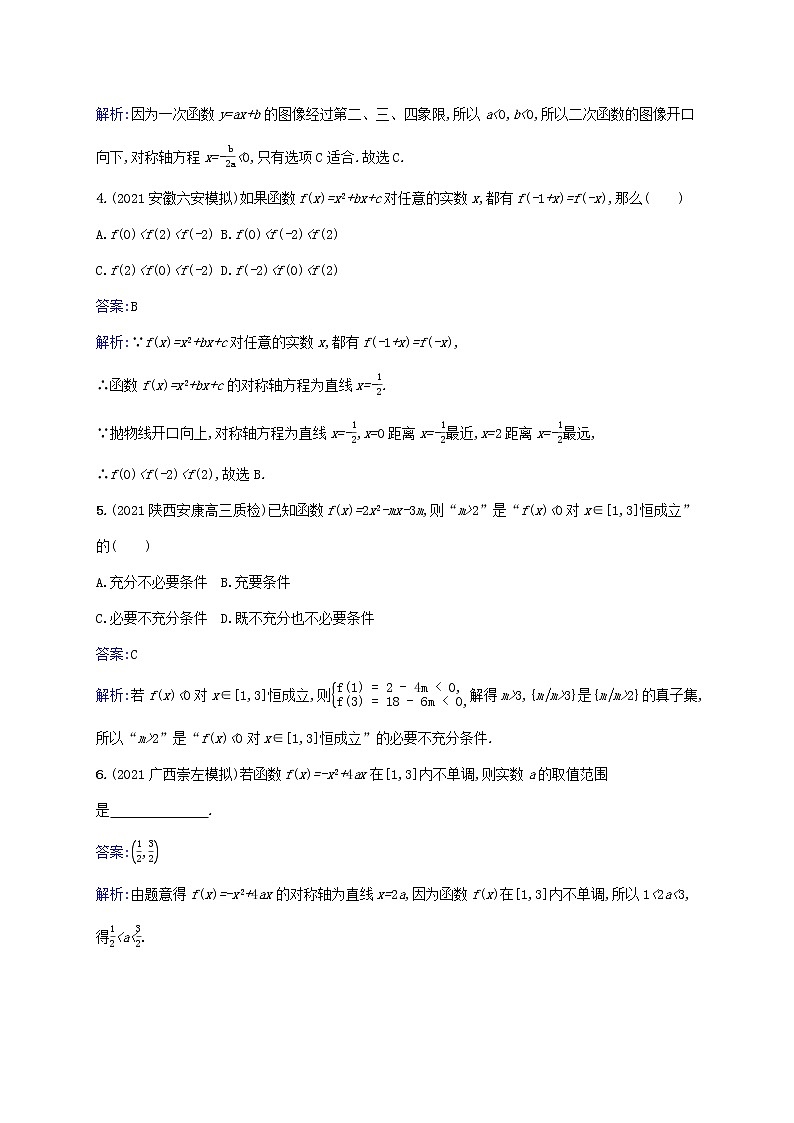 2023年高考数学一轮复习课时规范练8幂函数与二次函数含解析北师大版文第2页