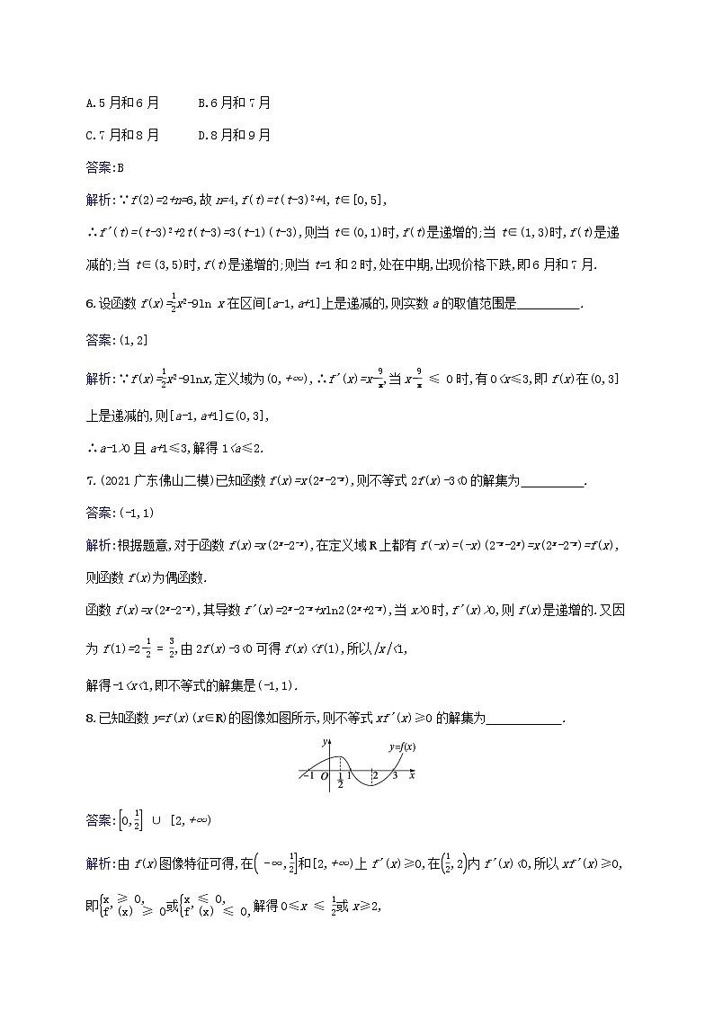2023年高考数学一轮复习课时规范练15利用导数研究函数的单调性含解析北师大版文第3页