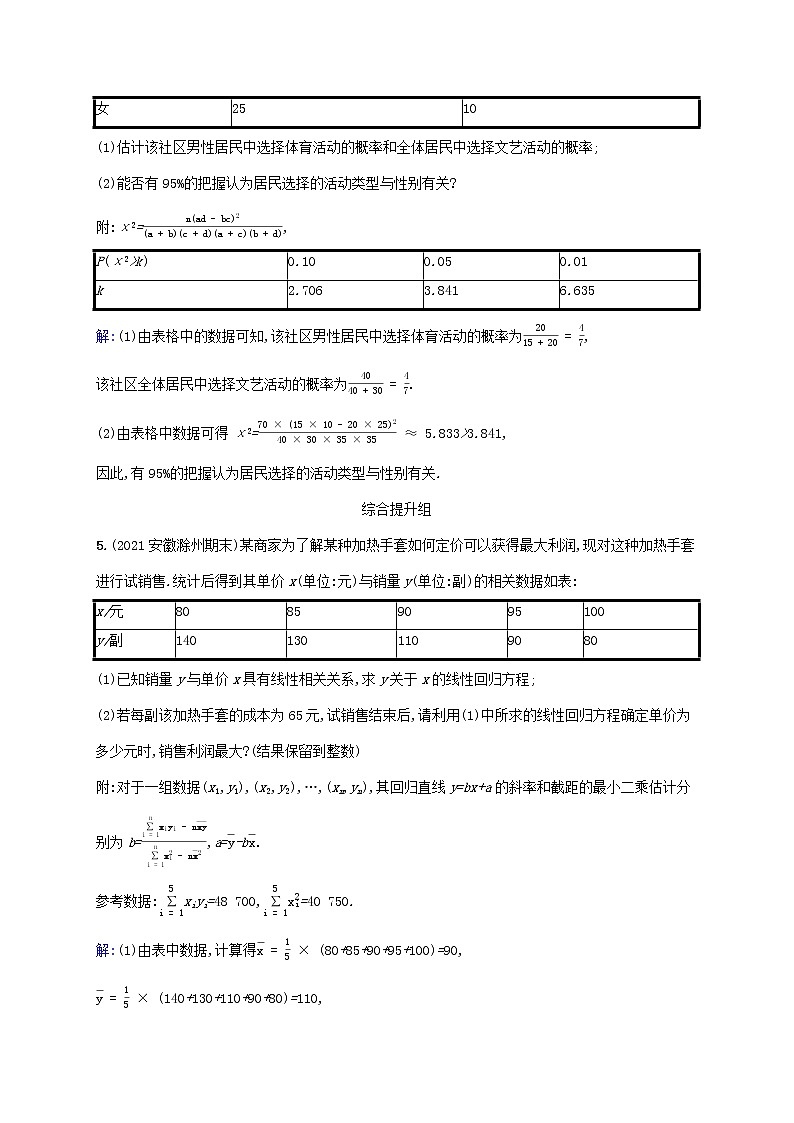 2023年高考数学一轮复习课时规范练52变量间的相关关系统计案例含解析北师大版文03