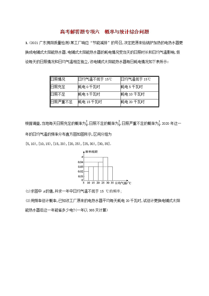 2023年新教材高考数学二轮复习高考解答题专项六概率与统计综合问题含解析新人教B版第1页