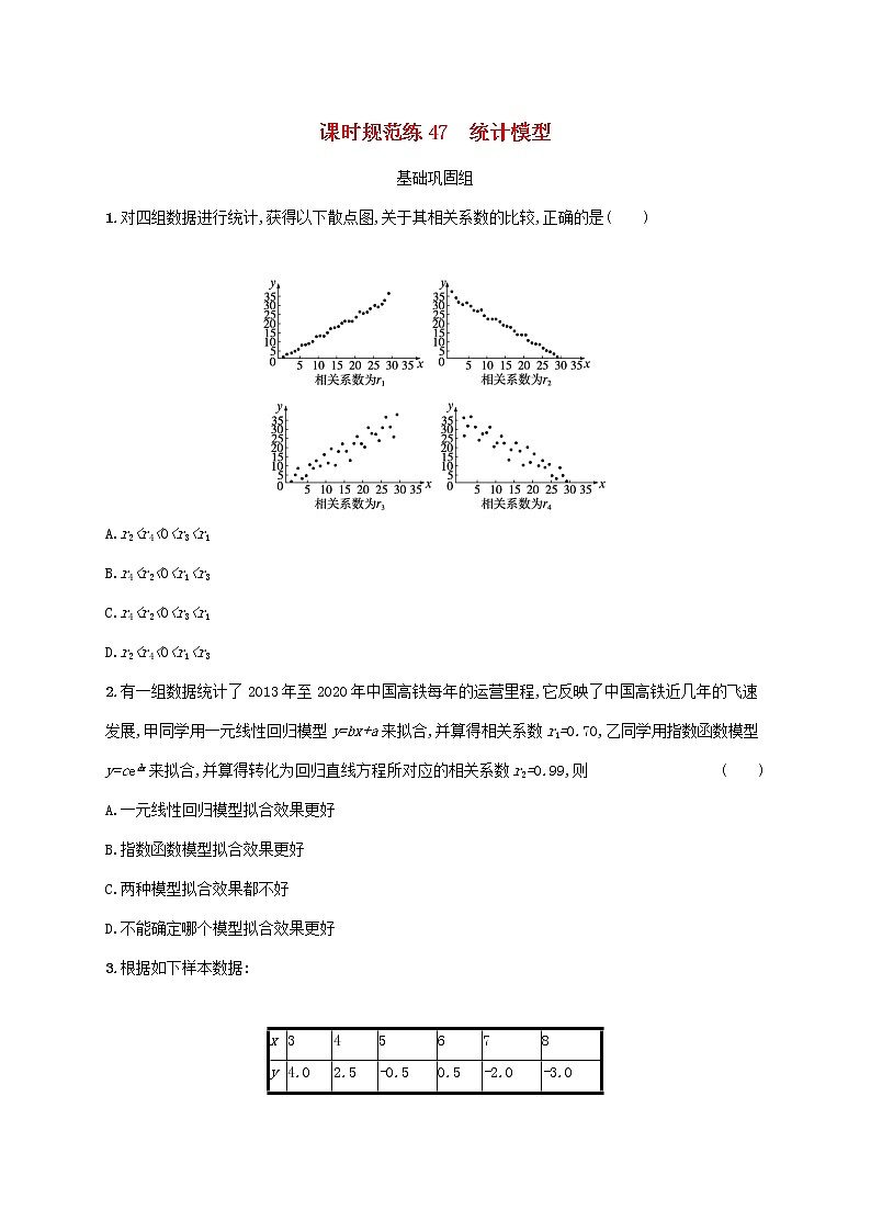 2023年新教材高考数学一轮复习课时规范练47统计模型含解析新人教B版01