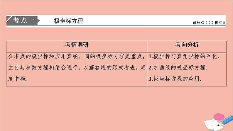 高考数学统考二轮复习天天练第2部分专题7选修部分第1讲坐标系与参数方程课件第2页
