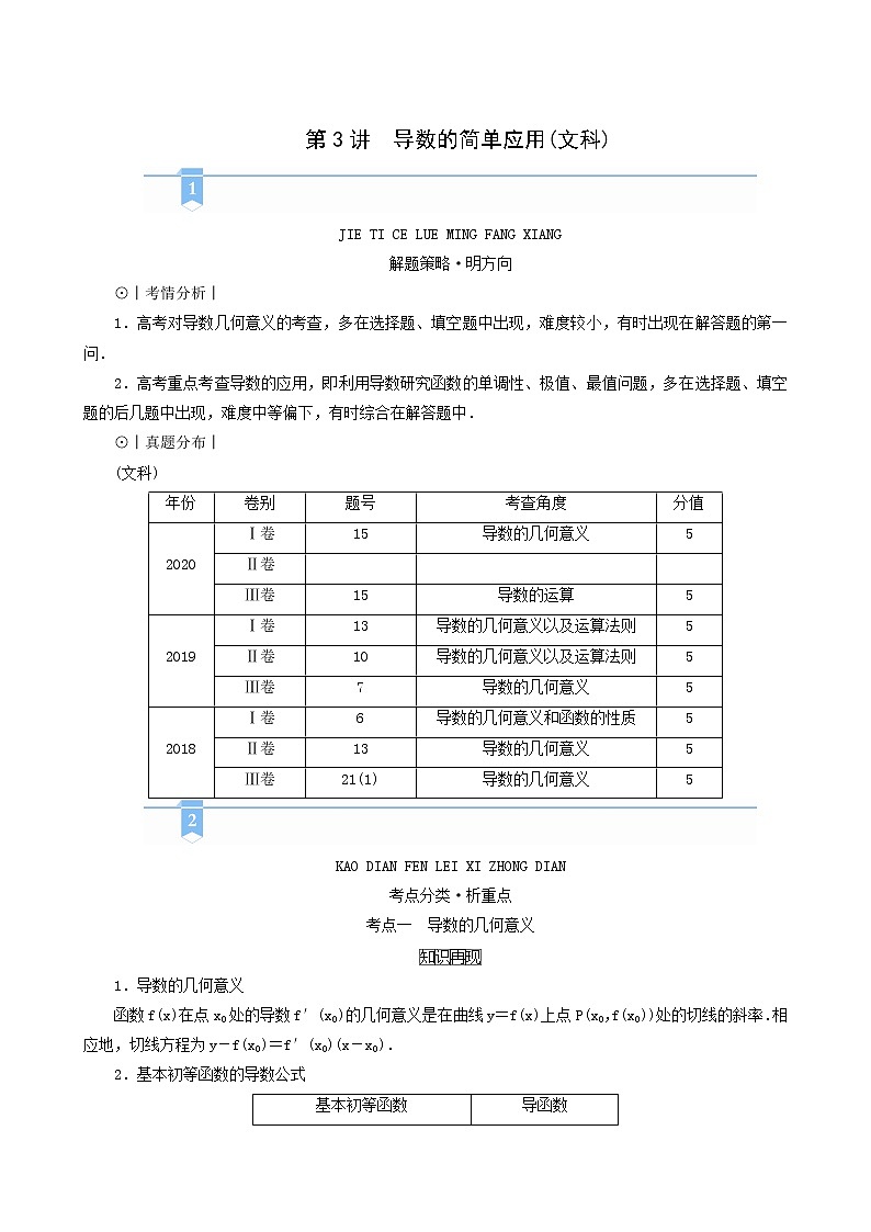 高考数学二轮复习第2部分专题篇素养提升文理专题六函数与导数第3讲导数的简单应用文科学案含解析第1页