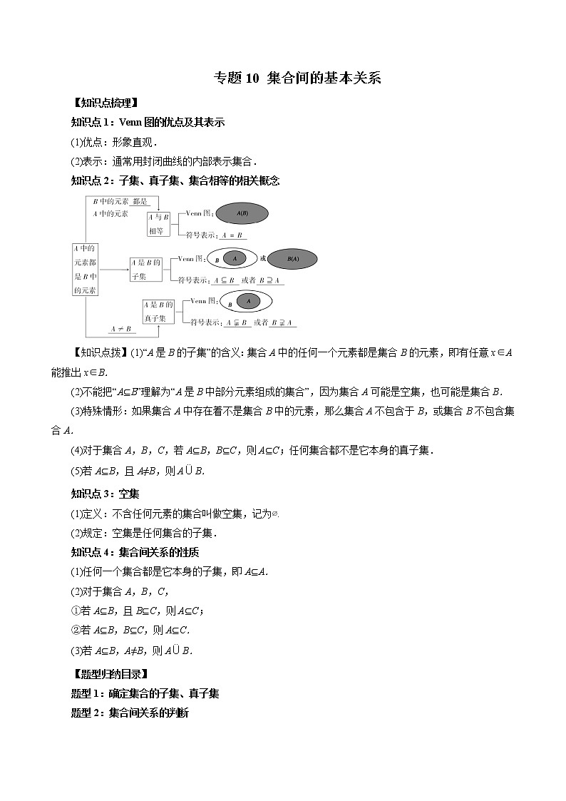 专题10 集合间的基本关系-暑假初三升高一数学衔接知识自学讲义（人教A版2019）01