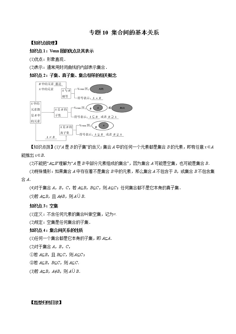 专题10 集合间的基本关系-暑假初三升高一数学衔接知识自学讲义（人教A版2019）01