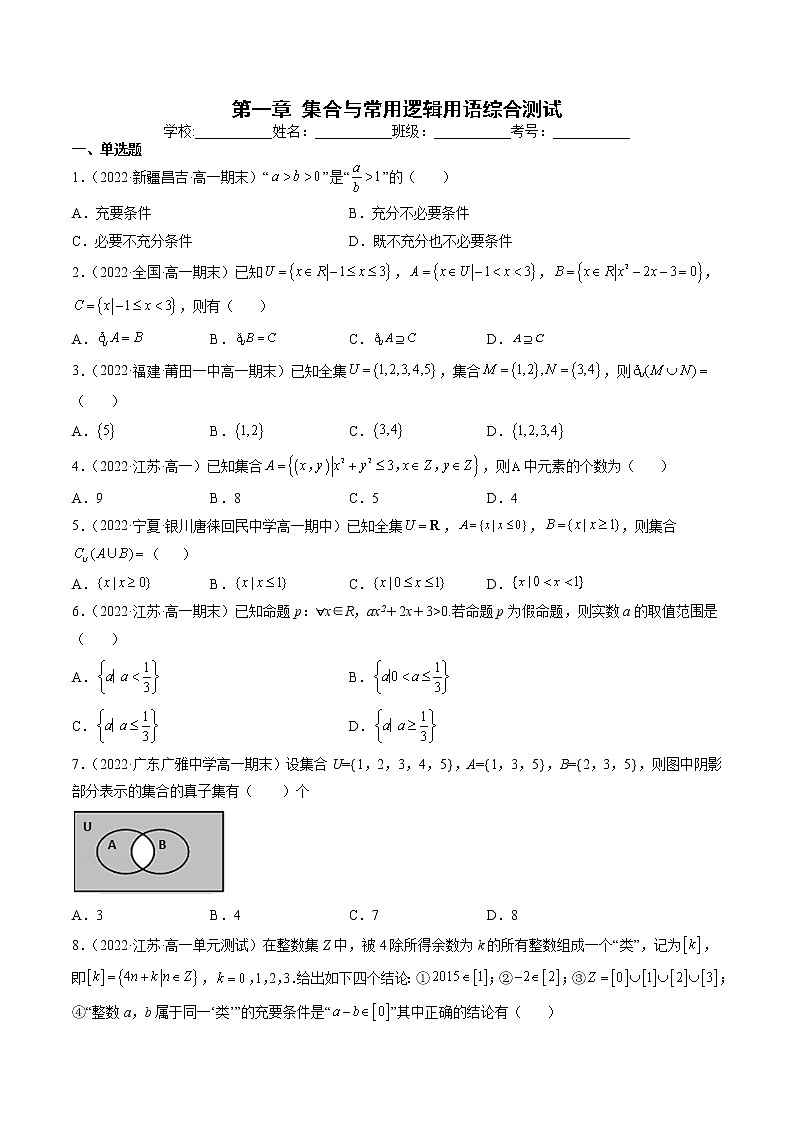 第一章 集合与常用逻辑用语综合测试（原卷版）第1页
