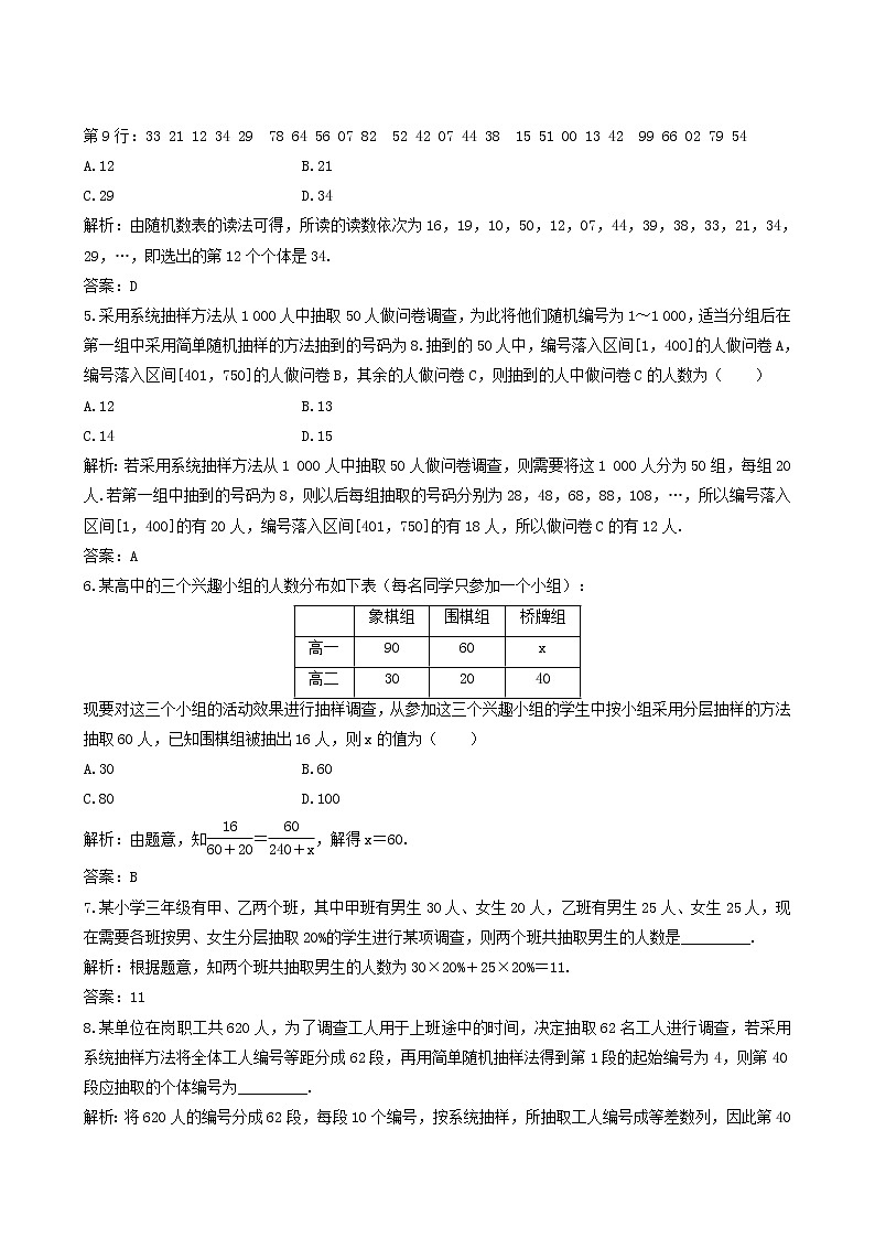 北师大版高考数学一轮复习第10章第2节随机抽样课时作业理含解析第2页