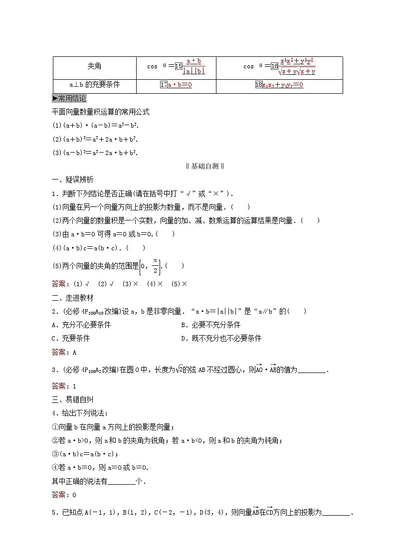 人教版高考数学一轮复习第5章平面向量第3节平面向量的数量积及应用举例学案理含解析第2页