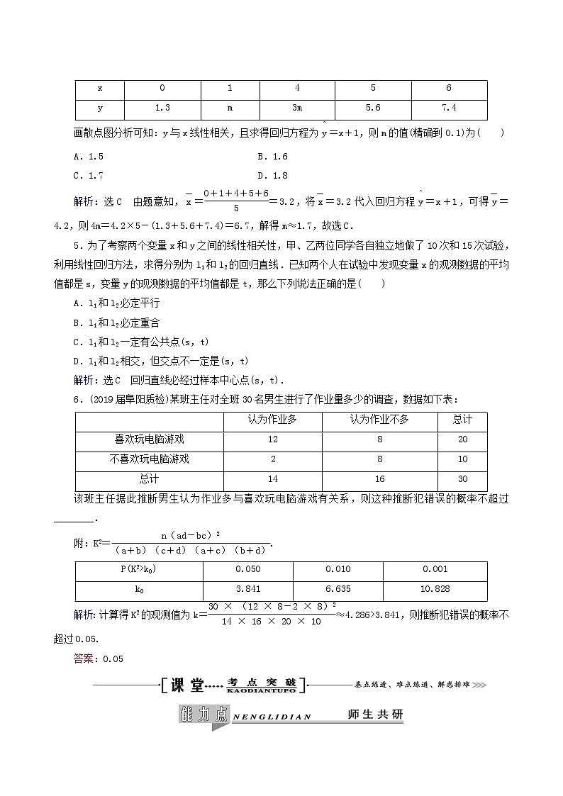 人教版高考数学一轮复习第10章统计与统计案例第3节变量间的相关关系与统计案例学案理含解析第3页