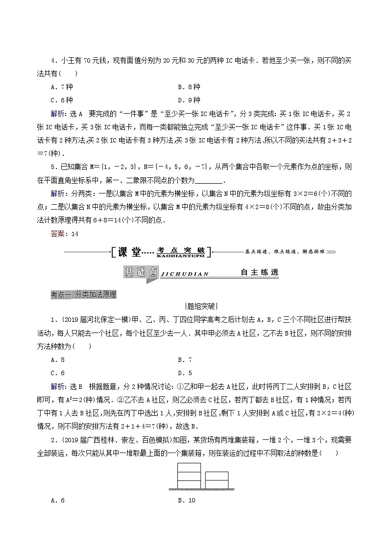人教版高考数学一轮复习第11章计数原理概率随机变量及其分布第1节分类加法计数原理与分步乘法计数原理学案理含解析02