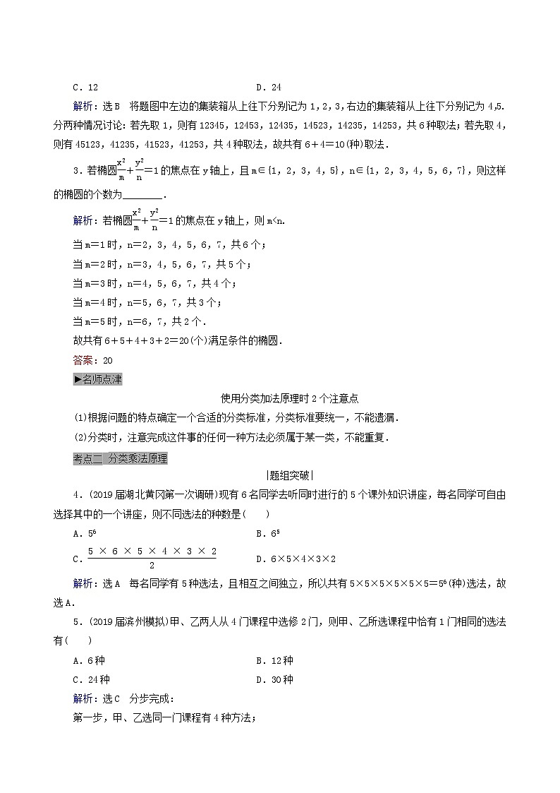 人教版高考数学一轮复习第11章计数原理概率随机变量及其分布第1节分类加法计数原理与分步乘法计数原理学案理含解析03