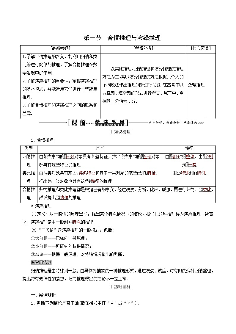 人教版高考数学一轮复习第12章推理与证明算法复数第1节合情推理与演绎推理学案理含解析01