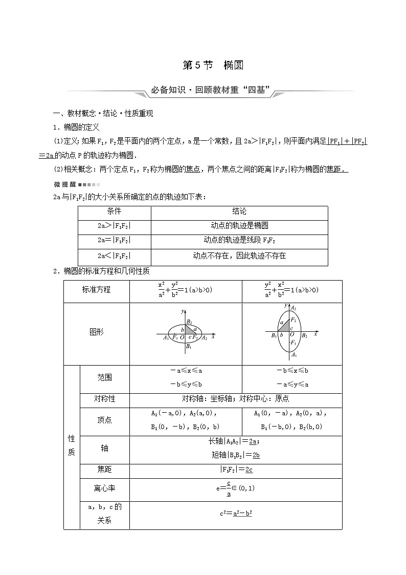 人教b版高考数学一轮复习第8章平面解析几何第5节椭圆学案含解析第1页