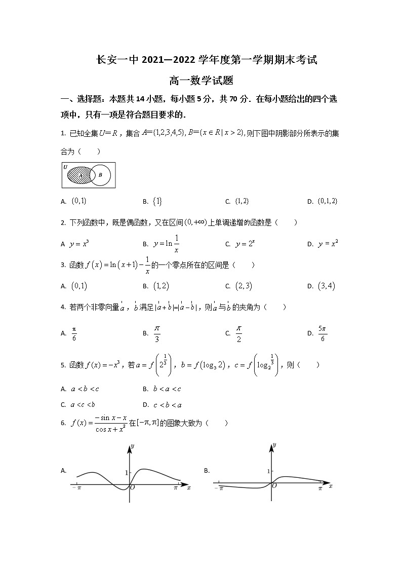 2021-2022学年陕西省西安市长安区第一中学高一上学期期末考试数学试卷含答案第1页
