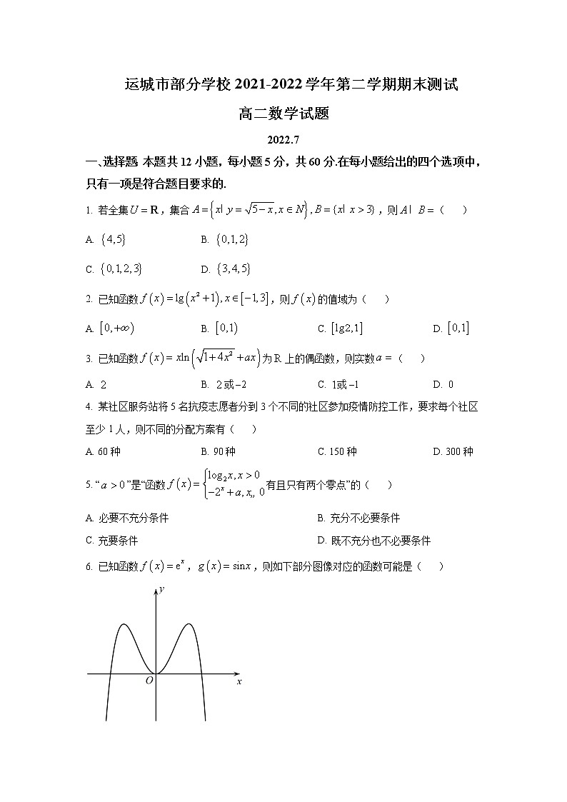 2021-2022学年山西省运城市部分学校高二下学期期末测试数学试题Word版含答案01