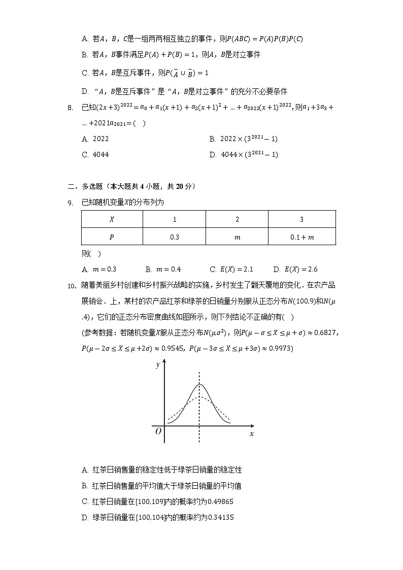 2021-2022学年河北省沧衡八校联盟高二（下）期中数学试卷（Word解析版）02
