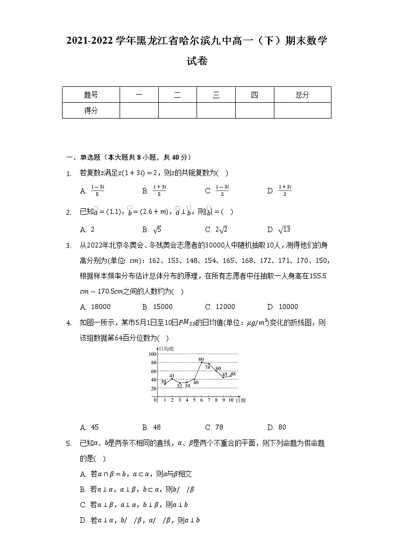 2021-2022学年黑龙江省哈尔滨九中高一（下）期末数学试卷（Word解析版）01