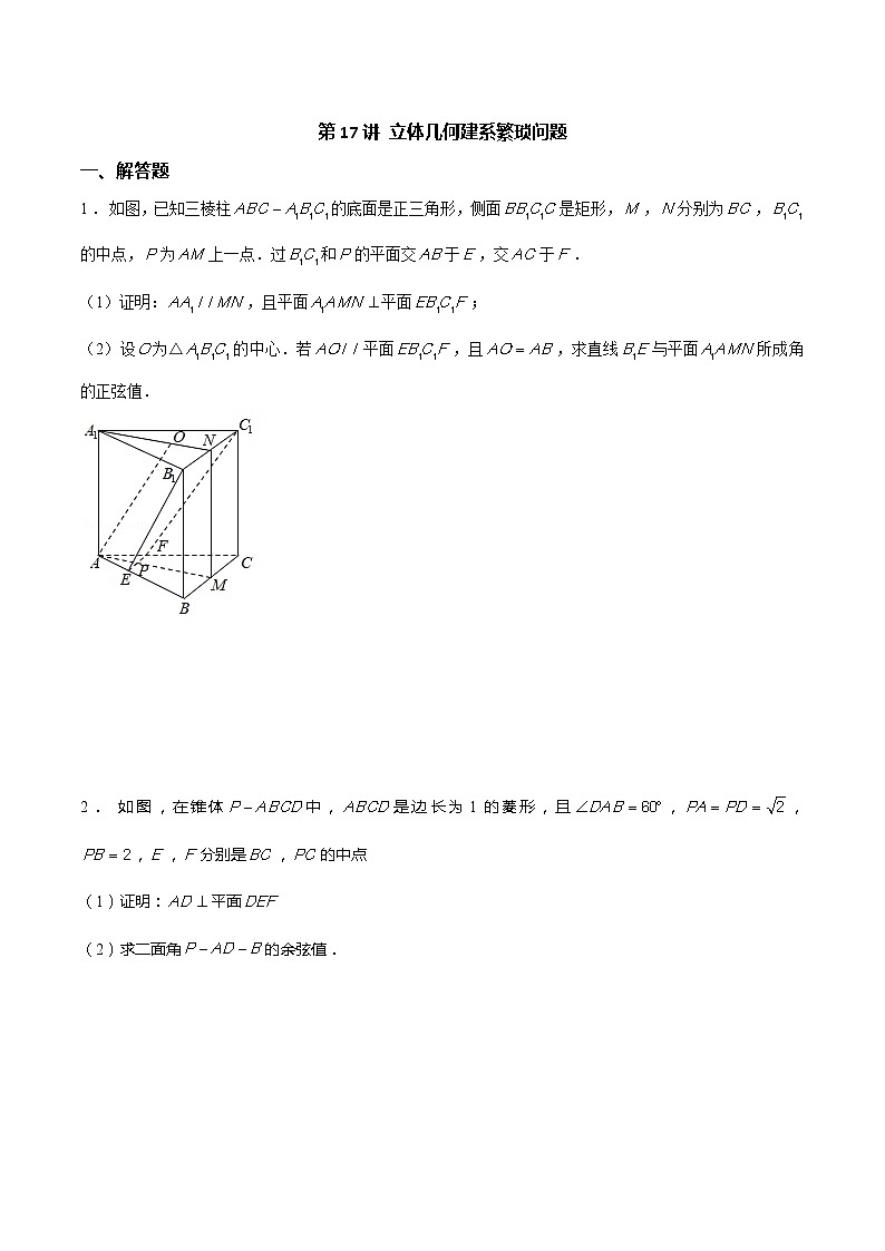 新高考数学二轮专题《立体几何》第17讲 立体几何建系繁琐问题（2份打包，解析版+原卷版）01