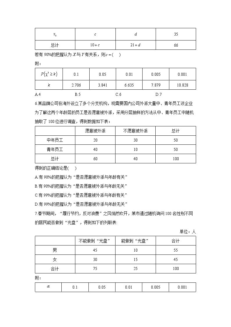【通用版】2023届高考数学一轮复习计数原理与概率统计专练（12）独立性检验及应用第3页