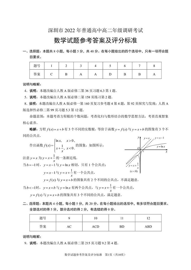 2022年深圳市普通高中高二年级调研考试+数学答案_Password_Removed第1页