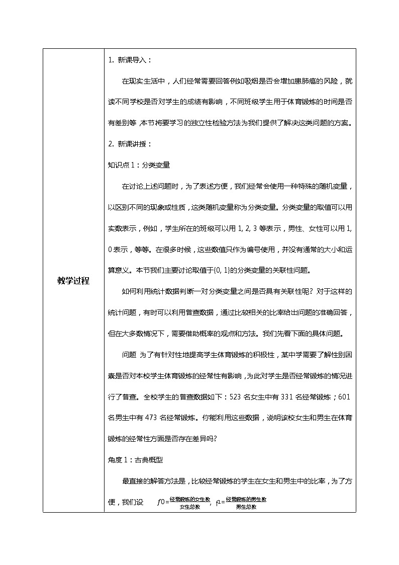 8.3.1 分类变量与列联表 课件+教学设计02