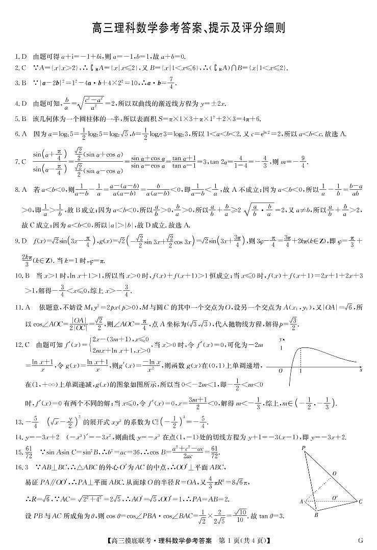 23届联盟高三摸底联考巩固卷（老教材老高考）-数学理答案第1页