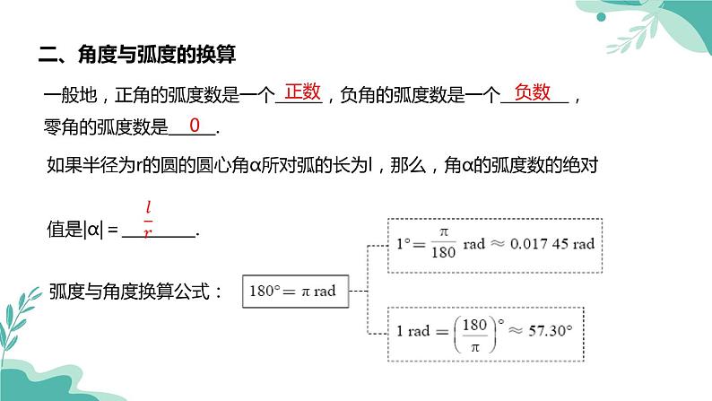 人教A版（2019年）高一数学必修一上册--5.1任意角和弧度制 5.1.2弧度制（课件）04