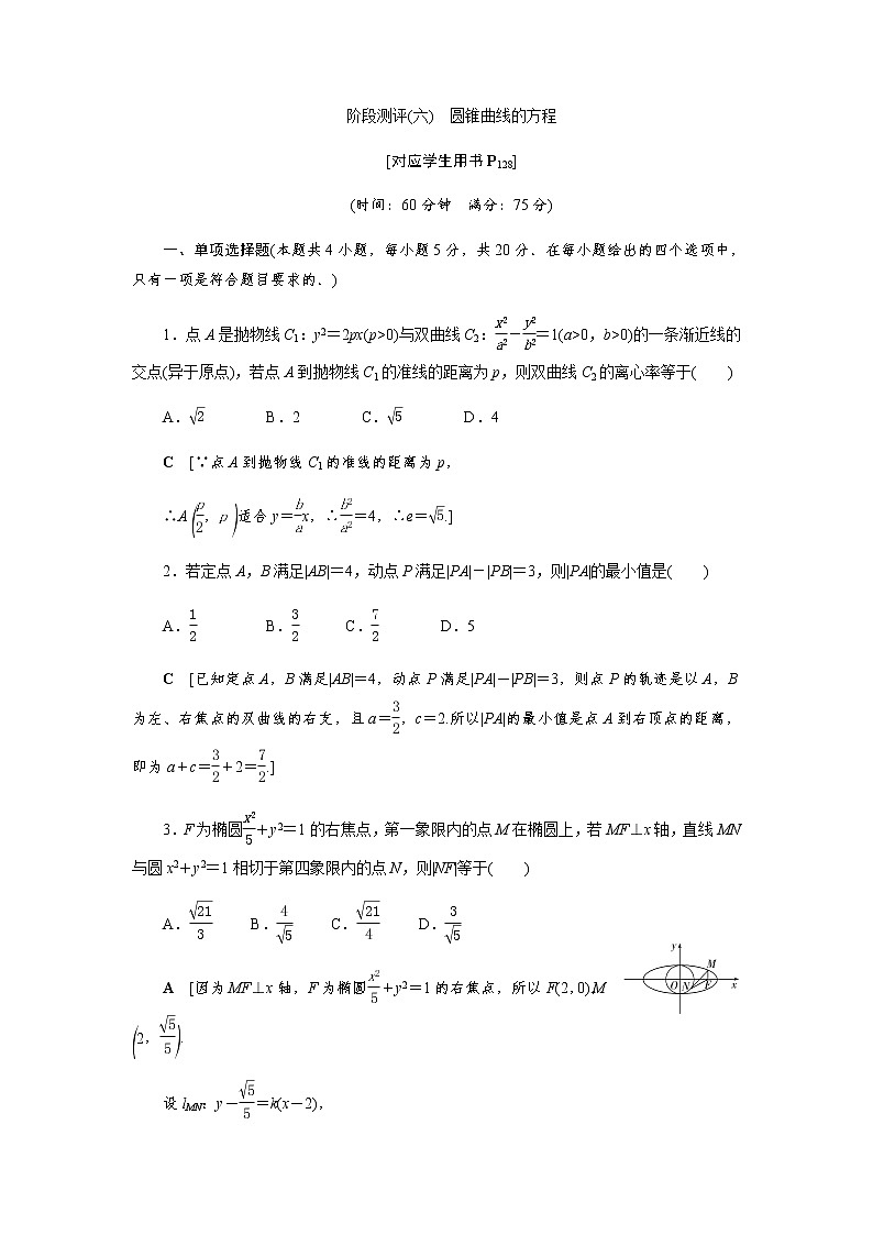 阶段测评(六) 圆锥曲线的方程（word练习）-【优化指导】2021-2022学年新教材高中数学选择性必修第一册（人教A版2019）01