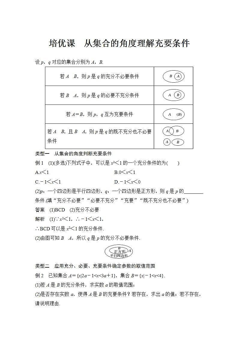 【最新版】高中数学（新教材北师大版）必修第一册培优课 从集合的角度理解充要条件【教案+课件】01