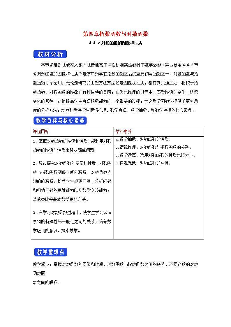 第四章指数函数与对数函数4.4对数函数4.4.2对数函数的图象和性质教案新人教A版必修第一册 教案01